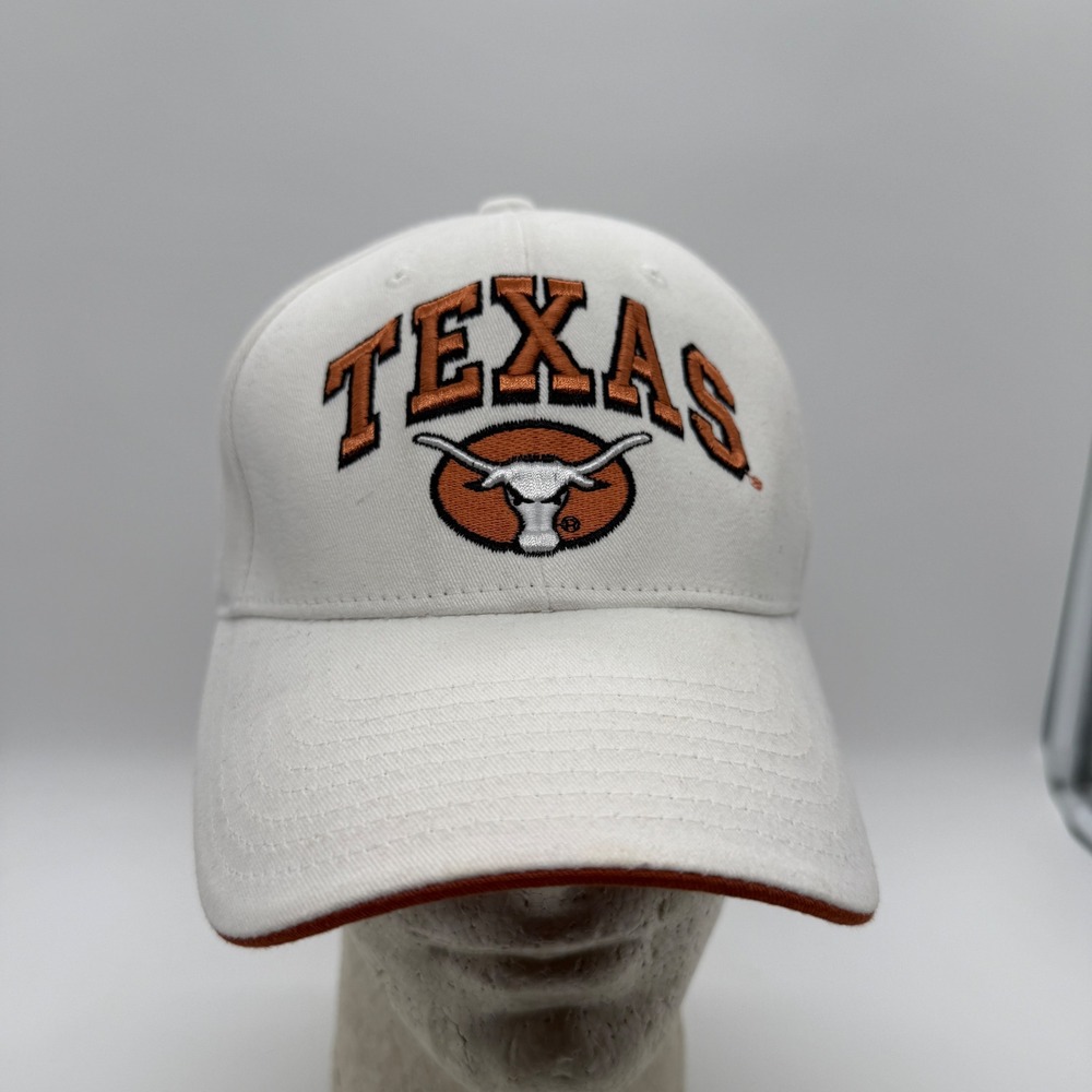 Vtg Texas Longhorns Zephyr Hat White Burnt Orange Adjustable NCAA Baseball Cap